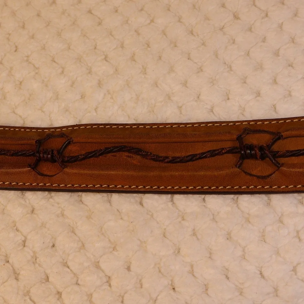Justin Mens 32 Leather Belt Brown Barbed Wire Western Cowboy C10817